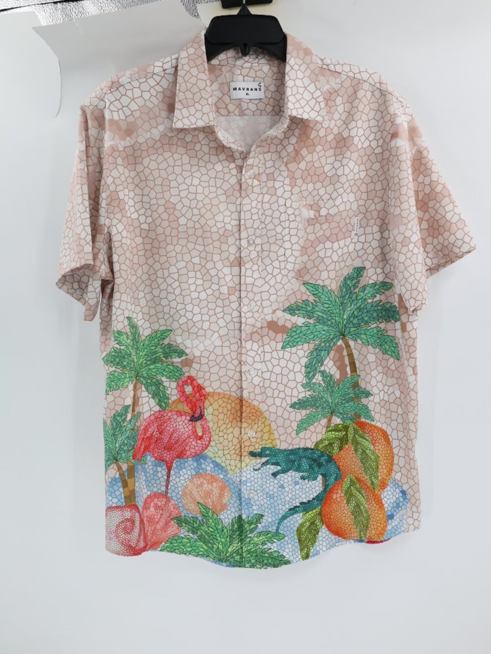 Mavrans Shirt Mens XL Weekend Mosaic Print Flamingo Alligator Tropical Fruit